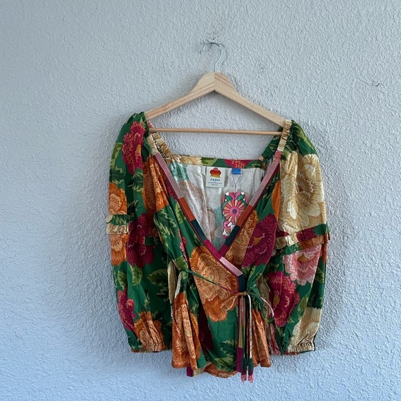 FARM Rio Puff Ruffle Sleeve Wrap Top in Floral NWT size small - Picture 11 of 16
